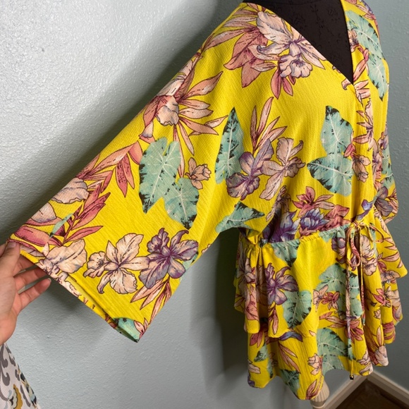 Umgee Yellow Floral Romper with Bell Sleeves and Tie Waist - Picture 8 of 13